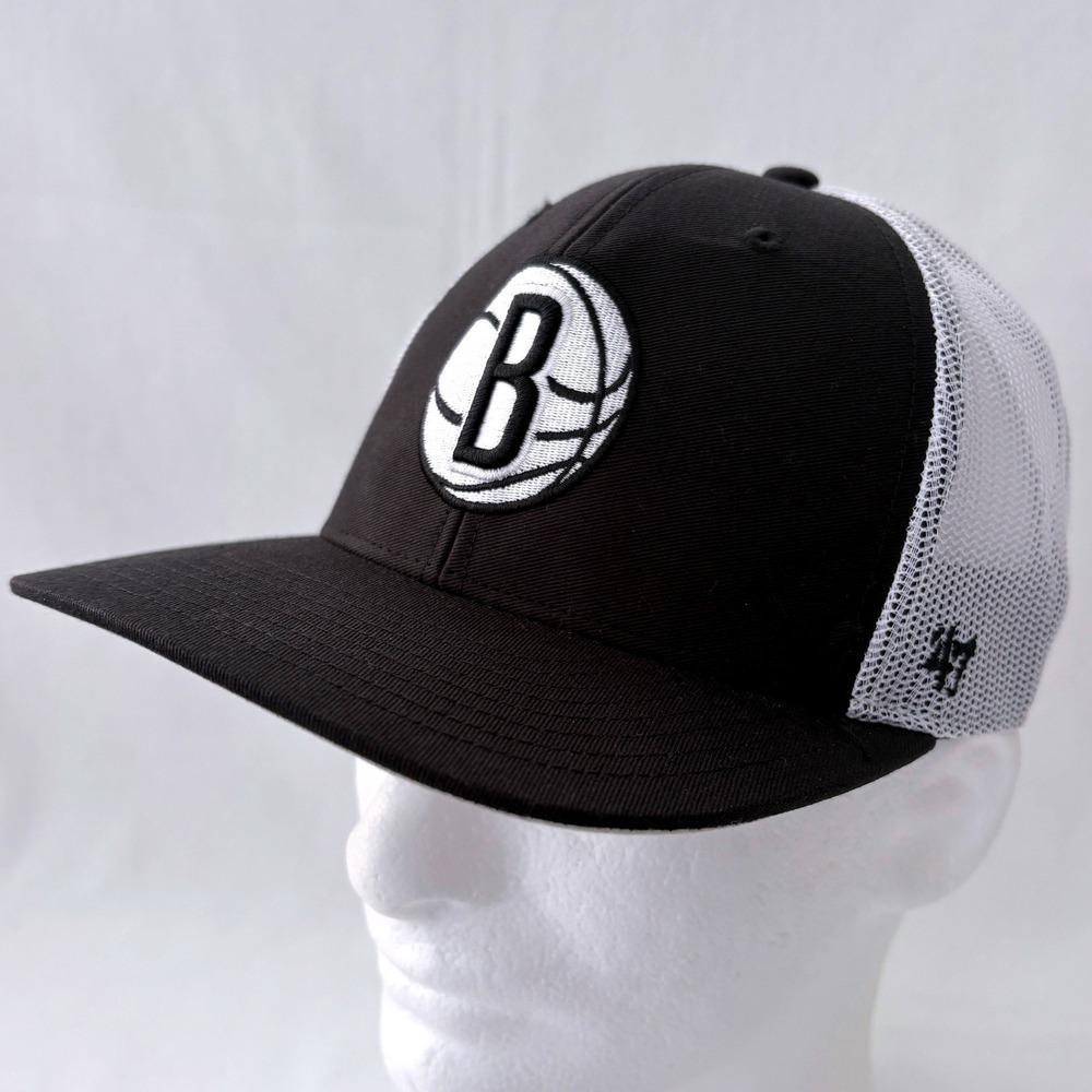 '47 NBA Brooklyn Nets Black White Snapback Mesh Flat Brim Trucker Hat  Cap